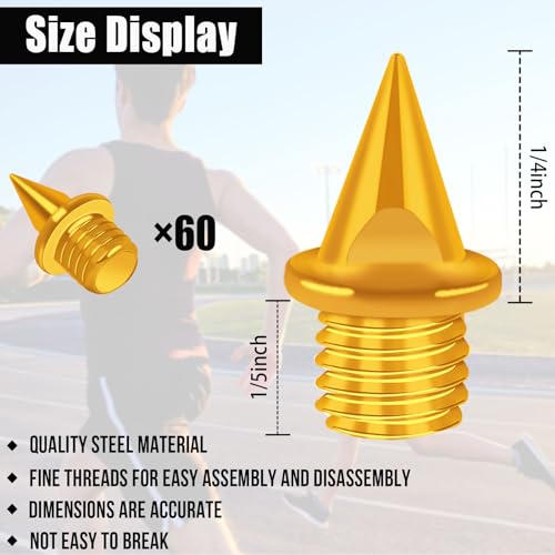 JULMELON 1/4 Inch Steel Track Spikes,60pcs Track Spikes with Spike Wrench for Track Shoes Field Sprinting Cross Country Short Running(Gold) - Image 2