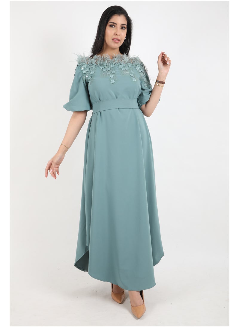 FULL JOY - Women's Maxi  Dress with half sleeves and a belt at the waist - Image 1