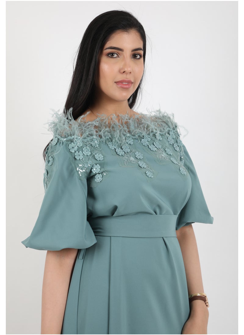 FULL JOY - Women's Maxi  Dress with half sleeves and a belt at the waist - Image 1