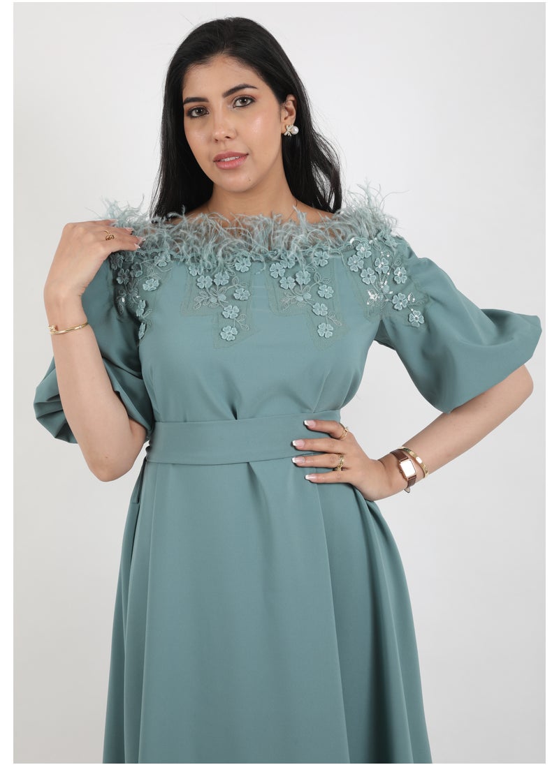 FULL JOY - Women's Maxi  Dress with half sleeves and a belt at the waist - Image 1