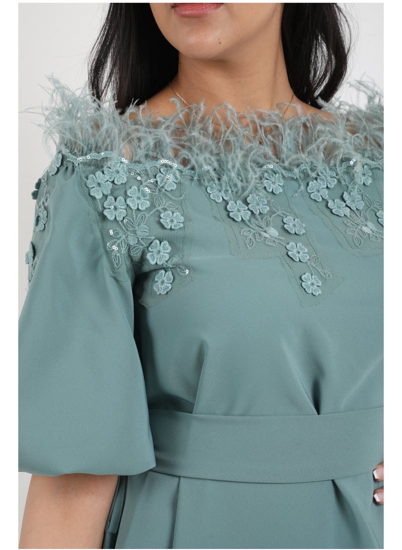 FULL JOY - Women's Maxi  Dress with half sleeves and a belt at the waist - Image 1