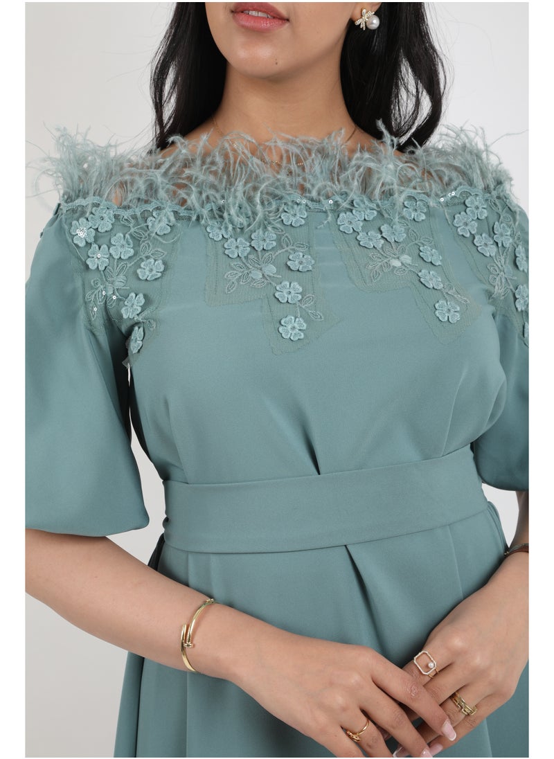 FULL JOY - Women's Maxi  Dress with half sleeves and a belt at the waist - Image 1