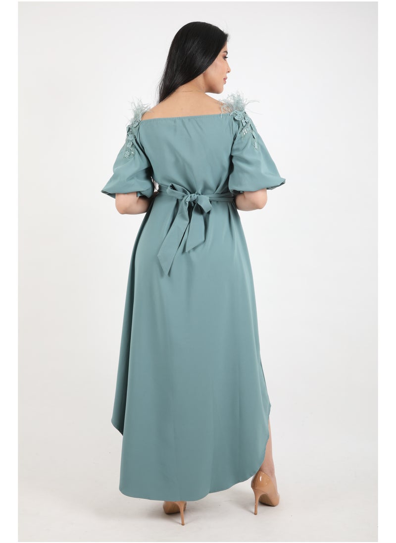 FULL JOY - Women's Maxi  Dress with half sleeves and a belt at the waist - Image 1