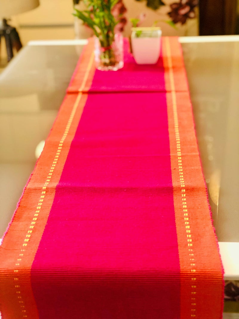 RANGBHAR 6 Seater Dinning Table Runner, Ribbed Cotton Rectangular Shape Runner, 12 X 72 Inches, Washable And Double Sided, Pink Orange - Image 3