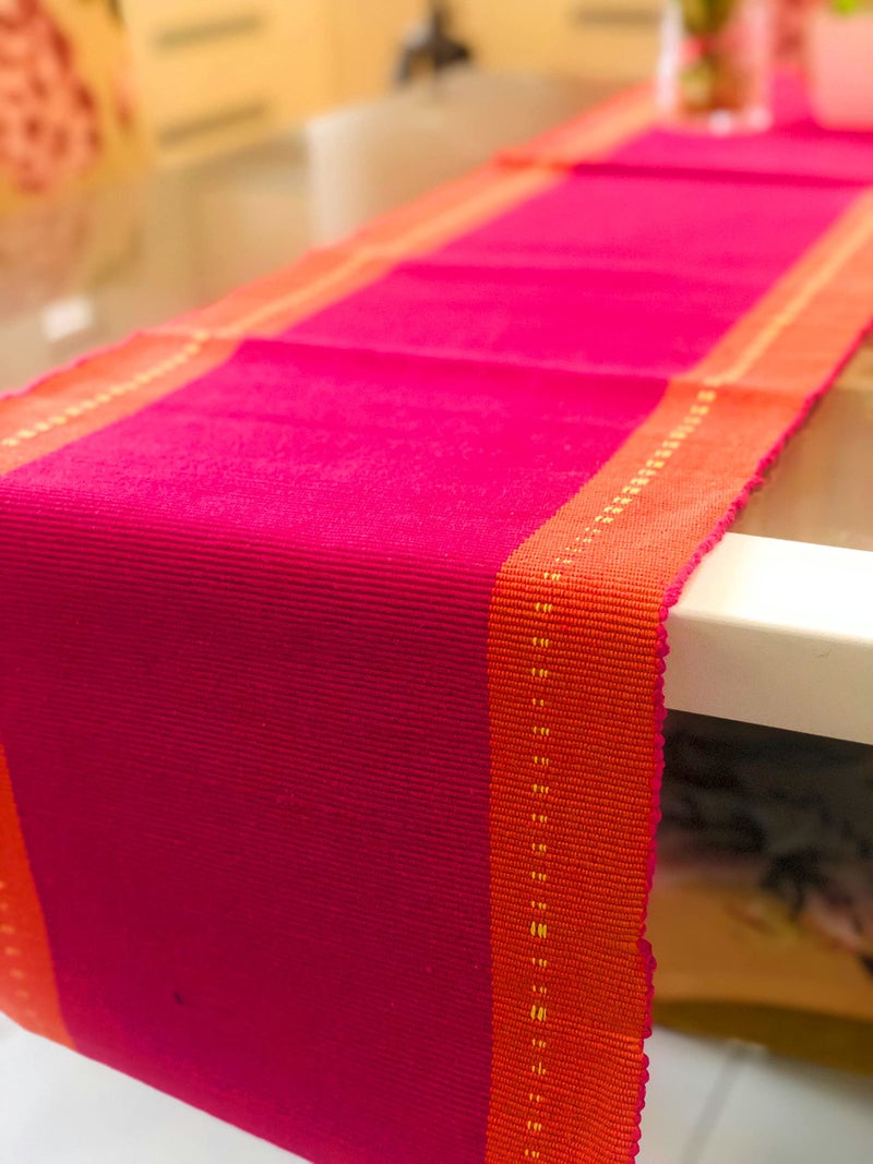 RANGBHAR 6 Seater Dinning Table Runner, Ribbed Cotton Rectangular Shape Runner, 12 X 72 Inches, Washable And Double Sided, Pink Orange - Image 2