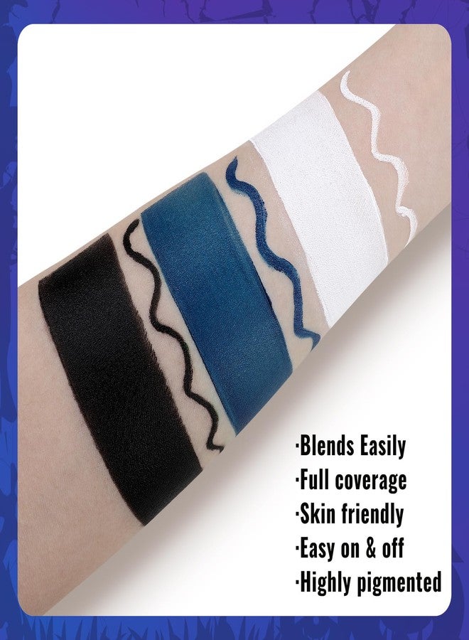 BOBISUKA White Black Blue Face Paint + 3PC Sponge + Brush Body Paint Set, Colored Eye Black for Baseball Softball Sport Games, Face Painting for Avatar Makeup, Halloween, Cosplay, Costume, SFX Special Effect and Theme Parties - Image 5