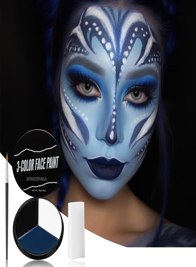 BOBISUKA White Black Blue Face Paint + 3PC Sponge + Brush Body Paint Set, Colored Eye Black for Baseball Softball Sport Games, Face Painting for Avatar Makeup, Halloween, Cosplay, Costume, SFX Special Effect and Theme Parties - Image 2