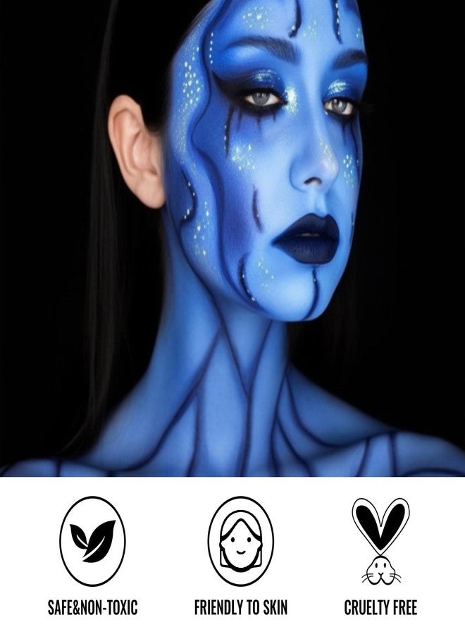 BOBISUKA White Black Blue Face Paint + 3PC Sponge + Brush Body Paint Set, Colored Eye Black for Baseball Softball Sport Games, Face Painting for Avatar Makeup, Halloween, Cosplay, Costume, SFX Special Effect and Theme Parties - Image 3