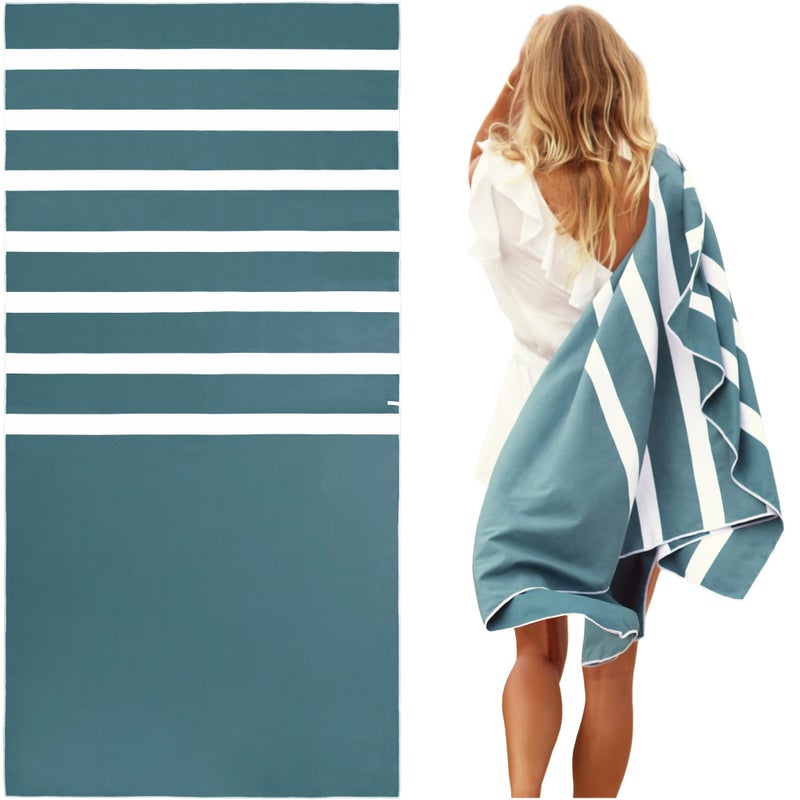 SummerSand Microfiber Beach Towel  Quick Dry Sand Free  Compact and Lightweight for Travel  Recycled Materials  Travel Bag Included  Large Microfiber Towel 63x315in  Ocean Green