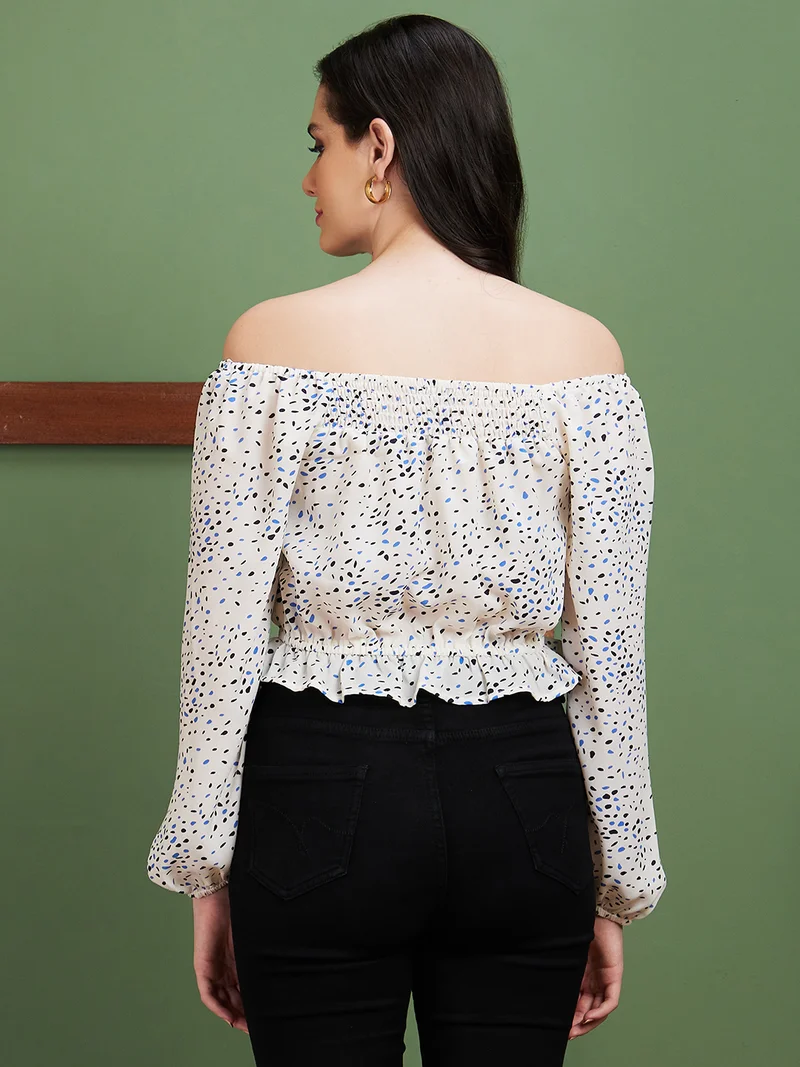 globus Women White Floral Print Off-Shoulder Bardot Top