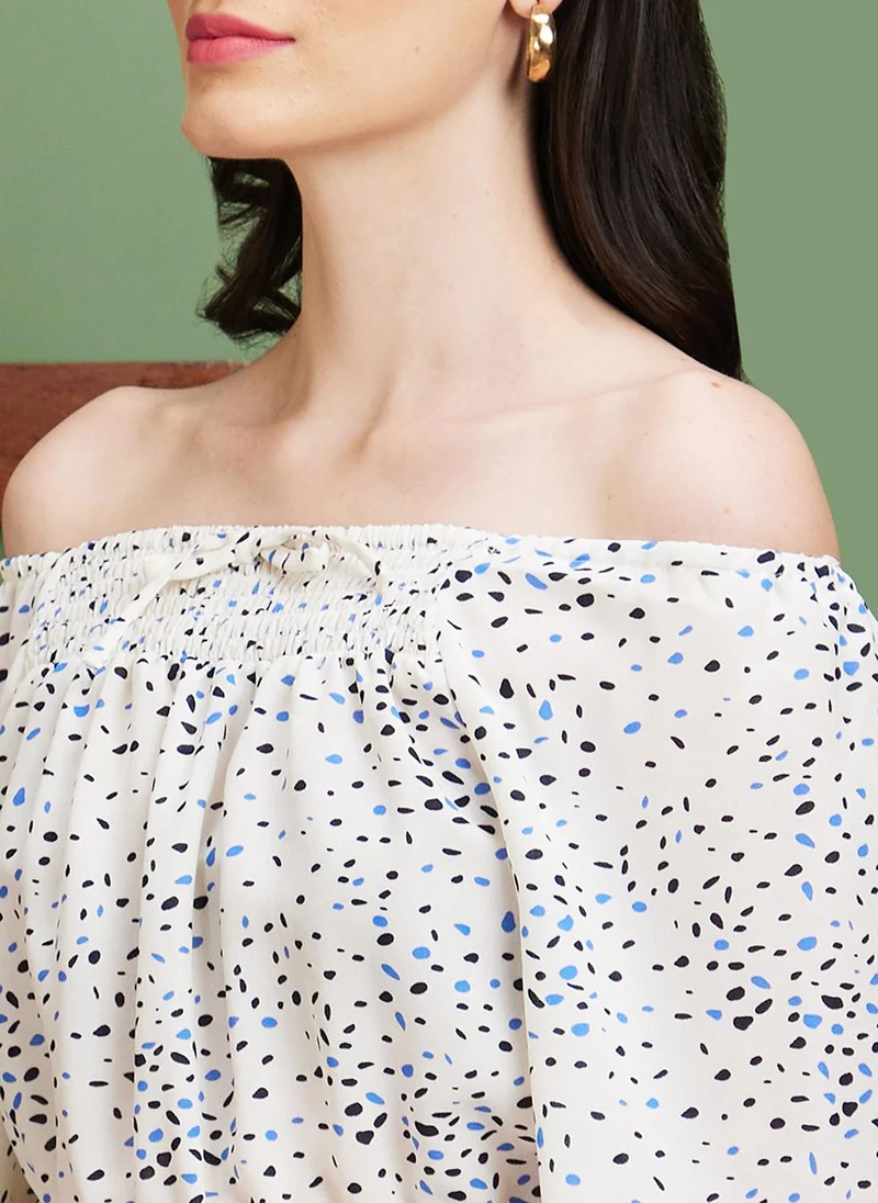globus Globus Women White Floral Print Off-Shoulder Bardot Top