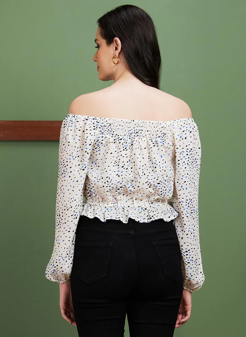 globus Globus Women White Floral Print Off-Shoulder Bardot Top