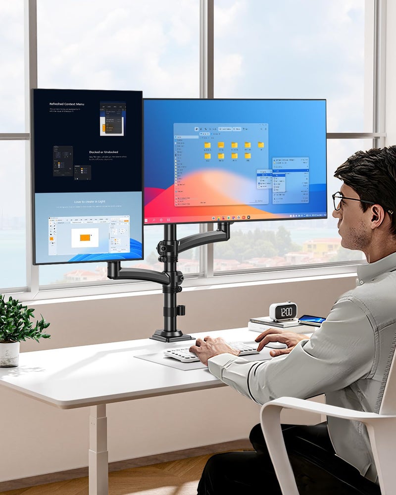 MOUNT PRO Dual Monitor Stand for Desk, Taller Monitor Arms for 2 Screens up to 32 inch, Ergonomic Adjustable Full Motion Double Computer Monitor Mount, Holds 4.4-22lbs, VESA 75/100mm, Black, Freelift - Image 3