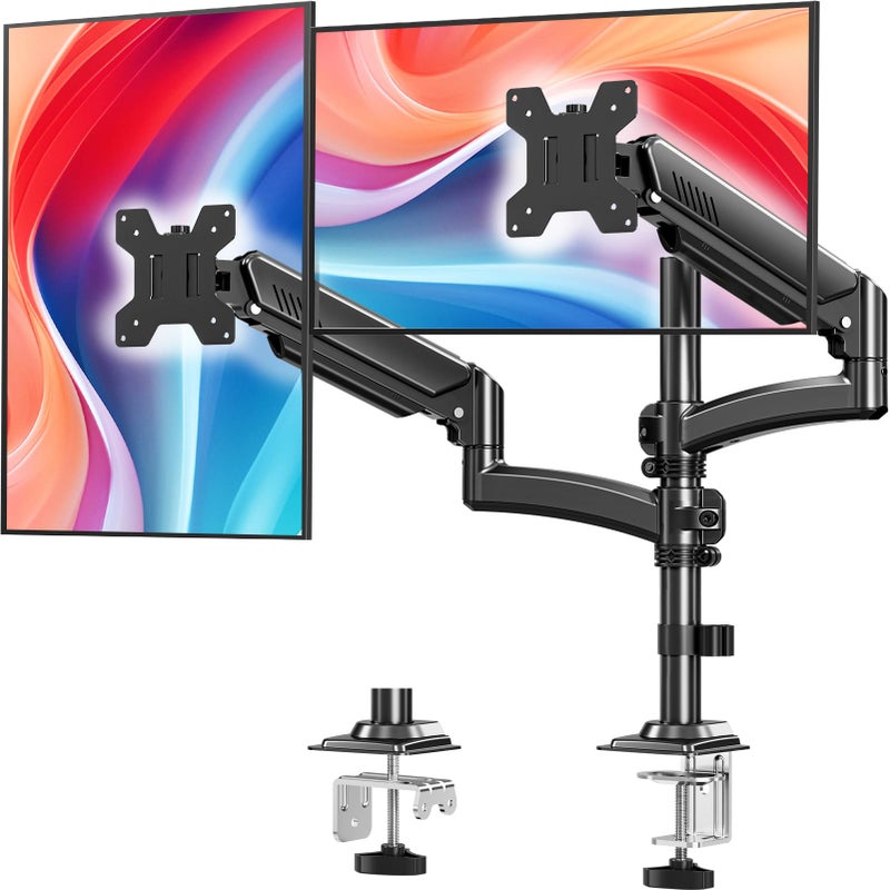 MOUNT PRO Dual Monitor Stand for Desk, Taller Monitor Arms for 2 Screens up to 32 inch, Ergonomic Adjustable Full Motion Double Computer Monitor Mount, Holds 4.4-22lbs, VESA 75/100mm, Black, Freelift - Image 1