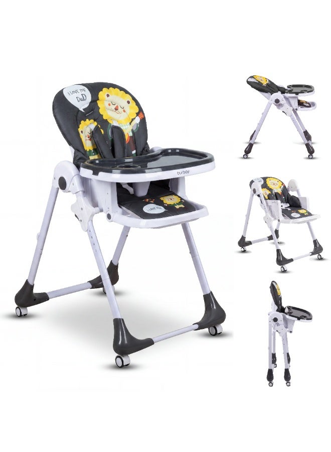 Burbay Premium Adjustable Baby High Chair – 7-Level Height, 5-Point Harness, Easy-Clean Double Tray, and Padded Seat - Image 1