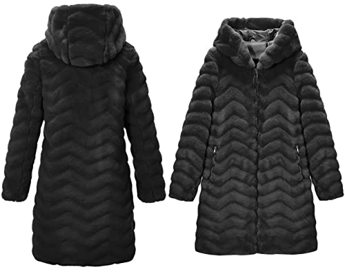 RISISSIDA Women Long Faux Fur Coat Fuzzy Jacket with Hood Fleece Plus Size Oversized Thermal Warm Fluffy Furry Overcoat Black 120757 XX-L - Image 3