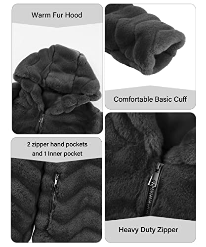RISISSIDA Women Long Faux Fur Coat Fuzzy Jacket with Hood Fleece Plus Size Oversized Thermal Warm Fluffy Furry Overcoat Black 120757 XX-L - Image 5