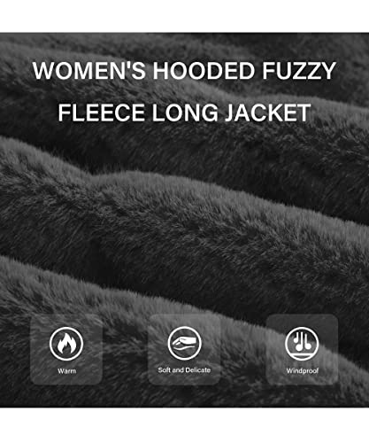 RISISSIDA Women Long Faux Fur Coat Fuzzy Jacket with Hood Fleece Plus Size Oversized Thermal Warm Fluffy Furry Overcoat Black 120757 XX-L - Image 4