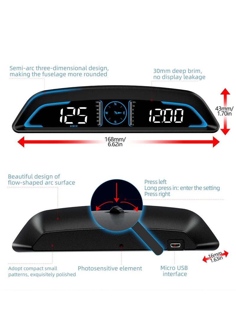 شو وو قطعة واحدة، عداد سرعة رقمي GPS عالمي بشاشة عرض أمامية كبيرة، شاشة عرض LCD كبيرة، مع سرعة ميل في الساعة وتنبيه القيادة المتعبة ومنبه السرعة الزائدة ومقياس الرحلات، لجميع المركبات  - Image 3