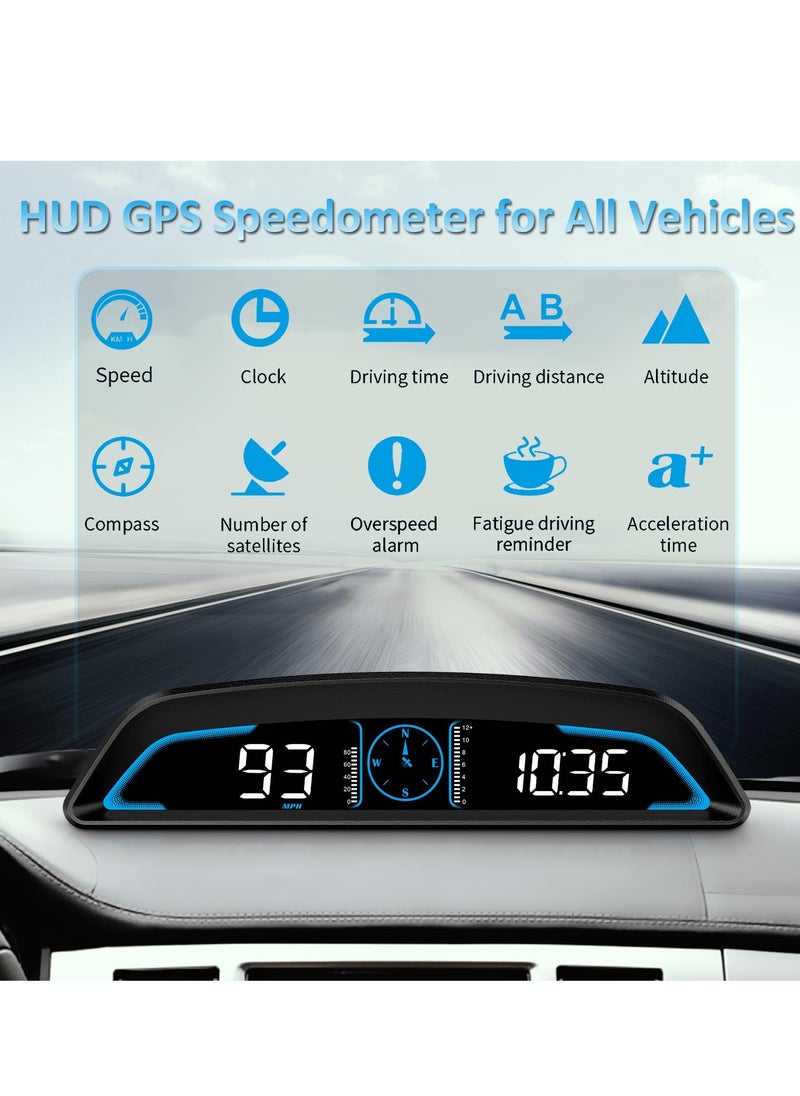 شو وو قطعة واحدة، عداد سرعة رقمي GPS عالمي بشاشة عرض أمامية كبيرة، شاشة عرض LCD كبيرة، مع سرعة ميل في الساعة وتنبيه القيادة المتعبة ومنبه السرعة الزائدة ومقياس الرحلات، لجميع المركبات  - Image 5