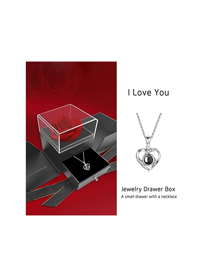The Bros Artificial Flower Red Rose with I Love You Mom Necklace in 100 Languages Flowers Enchanted Rose Gifts for Mom from Daughter Son Christmas Mothers Day Valentines Day Birthday Bonus Mom Gifts - Image 4