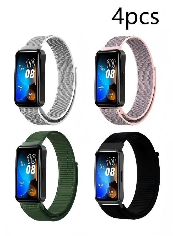 4Pcs Suitable For Huawei Band8/9/10 Strap Velcro Nylon Loop Strap（Pink, Black, Seashell color, Army Green） - Image 1