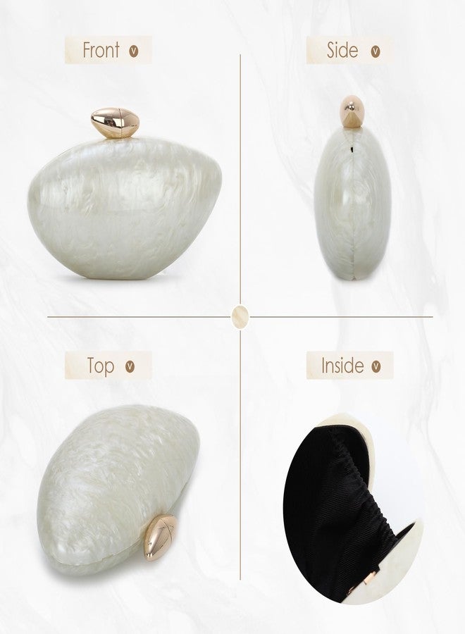 Fecialy Shell Shape Acrylic Clutch Metallic Marble Evening Bag for Women Glitter Handbag for Wedding Cocktail Party - Image 4