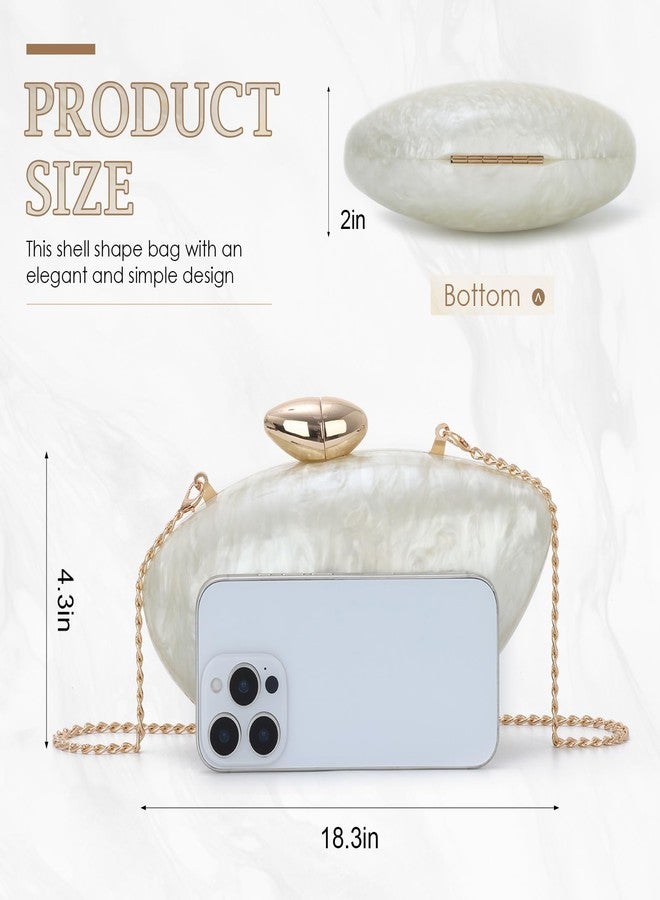 Fecialy Shell Shape Acrylic Clutch Metallic Marble Evening Bag for Women Glitter Handbag for Wedding Cocktail Party - Image 3