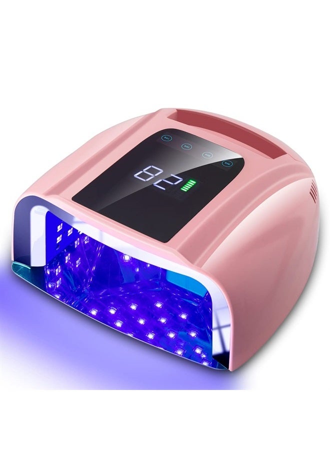 96W Rechargeable UV LED Nail lamp,Cordless Nail Dryer with Removable Stainless Steel Bottom,Professional Curing Lamp for Fingernail and Toenail, Auto Sensor & Quick Dry Nail Machine (Pink)