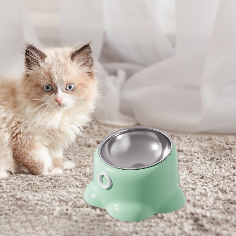Green Tilted Cat Feeder Bowl Non Slip Stainless Steel Easy Clean Food Dispenser - Image 4