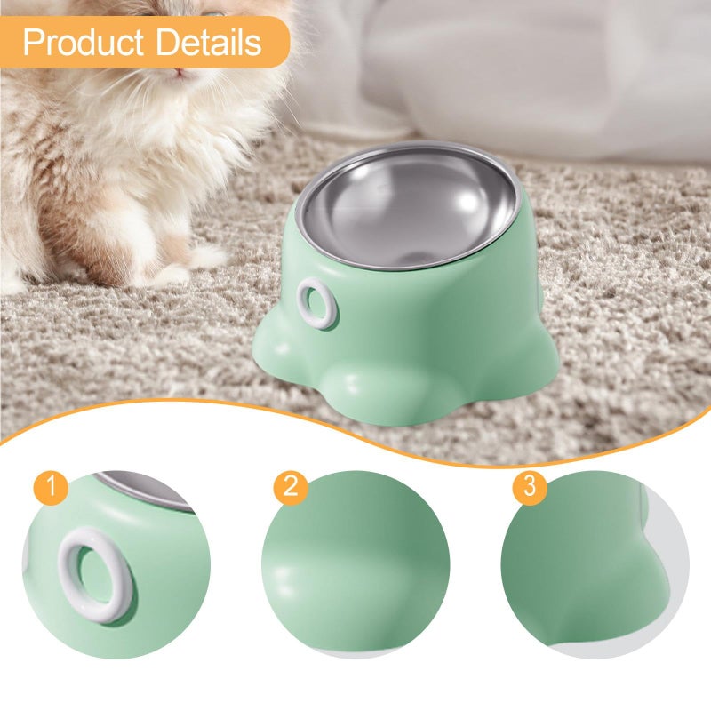Green Tilted Cat Feeder Bowl Non Slip Stainless Steel Easy Clean Food Dispenser - Image 3