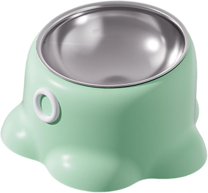 Green Tilted Cat Feeder Bowl Non Slip Stainless Steel Easy Clean Food Dispenser - Image 1
