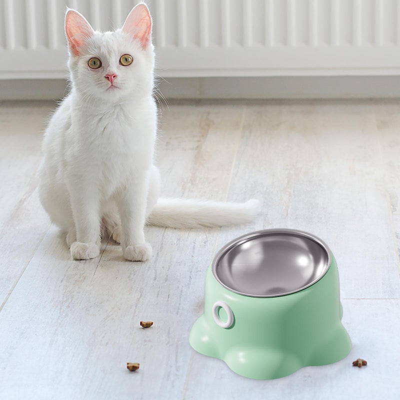 Green Tilted Cat Feeder Bowl Non Slip Stainless Steel Easy Clean Food Dispenser - Image 5