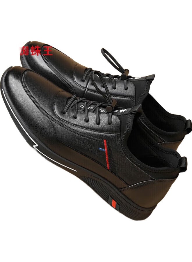 Spider King Casual Leather Shoes, Men'S Sneakers, Men'S Business Lace-Up Soft Leather Shoes, 213Qa02135, Black, Size 39 - Image 1