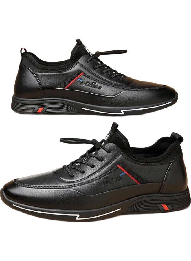 Spider King Casual Leather Shoes, Men'S Sneakers, Men'S Business Lace-Up Soft Leather Shoes, 213Qa02135, Black, Size 39 - Image 3