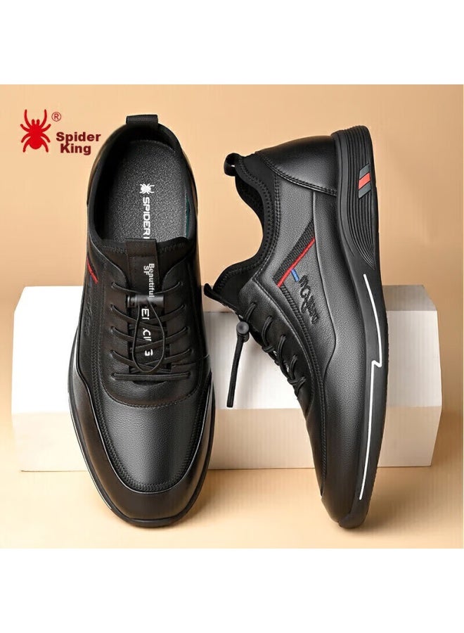 Spider King Casual Leather Shoes, Men's Sneakers, Men's Business Lace-up Soft Leather Shoes, 213qa02135, Black, Size 39 - Image 4