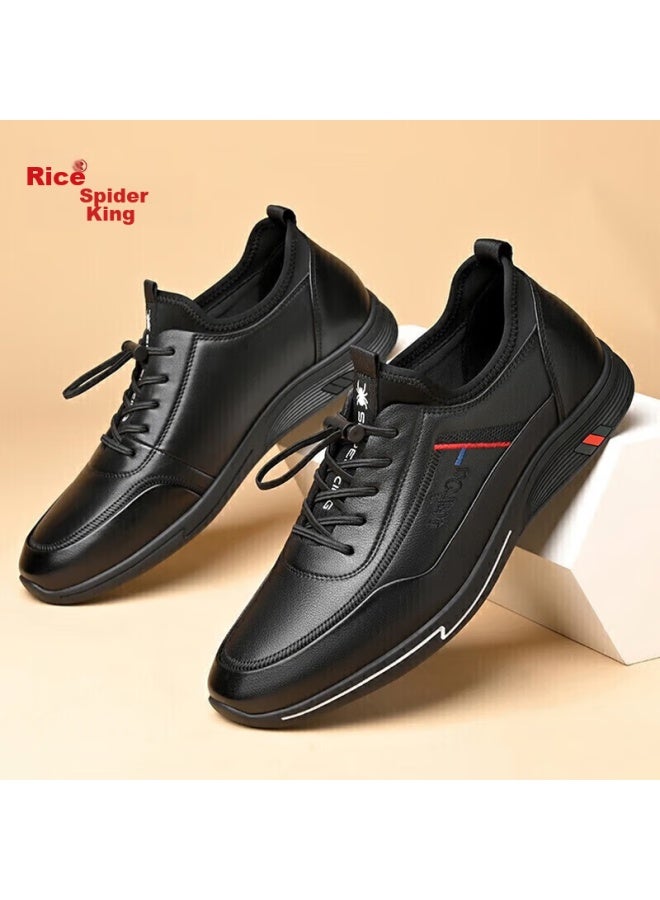 Spider King Casual Leather Shoes, Men's Sneakers, Men's Business Lace-up Soft Leather Shoes, 213qa02135, Black, Size 39 - Image 5