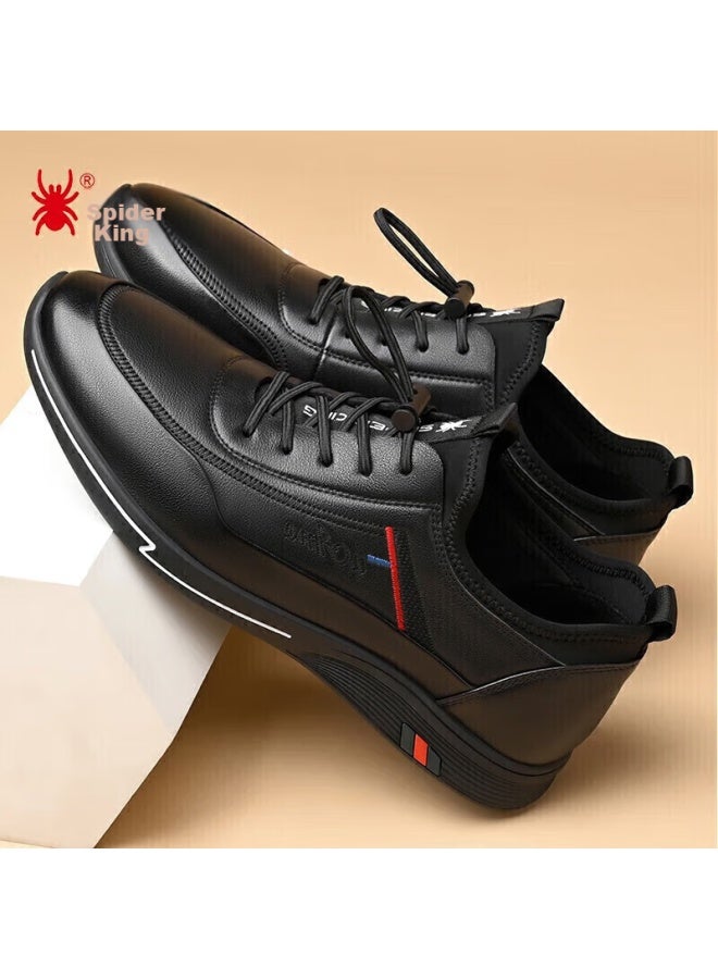 Spider King Casual Leather Shoes, Men's Sneakers, Men's Business Lace-up Soft Leather Shoes, 213qa02135, Black, Size 39 - Image 2