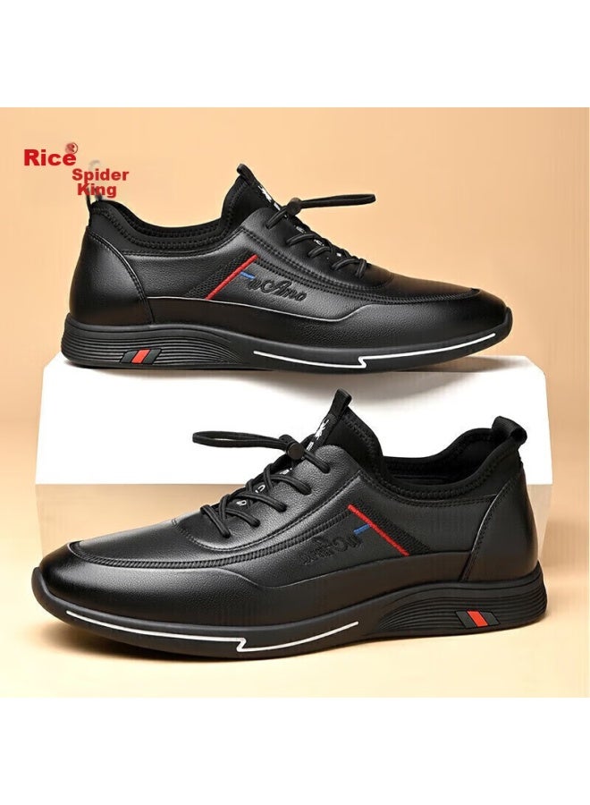 Spider King Casual Leather Shoes, Men's Sneakers, Men's Business Lace-up Soft Leather Shoes, 213qa02135, Black, Size 39 - Image 3
