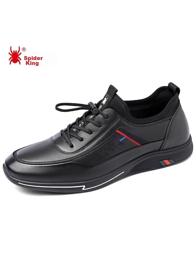 Spider King Casual Leather Shoes, Men's Sneakers, Men's Business Lace-up Soft Leather Shoes, 213qa02135, Black, Size 39 - Image 1