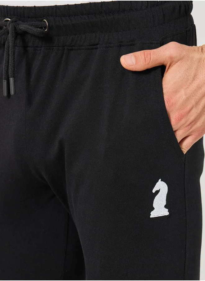 Styli Embroidered Ribbed Cuff Joggers with Drawstring