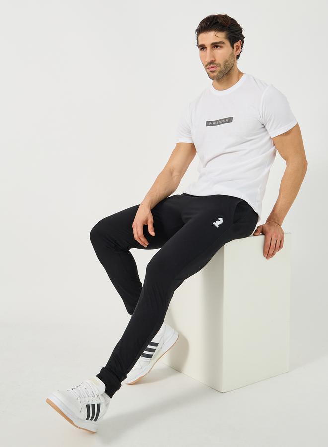 Styli Embroidered Ribbed Cuff Joggers with Drawstring  - Image 1