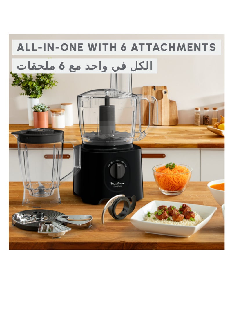 Moulinex Food Processor | Easy Force 2.4 L Food Processor | 800 W| 6 Attachments | 25 Functions |Easy to Use | 2 Years Warranty 1.5 L 800 W FP247827 Black - Image 4