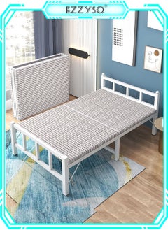 Single Folding Bed with Memory Foam Mattress for Adults, 2 Person Folding Camping Cots Portable Sleeping Cot Size Guest Bed, White 187 X 90 cm