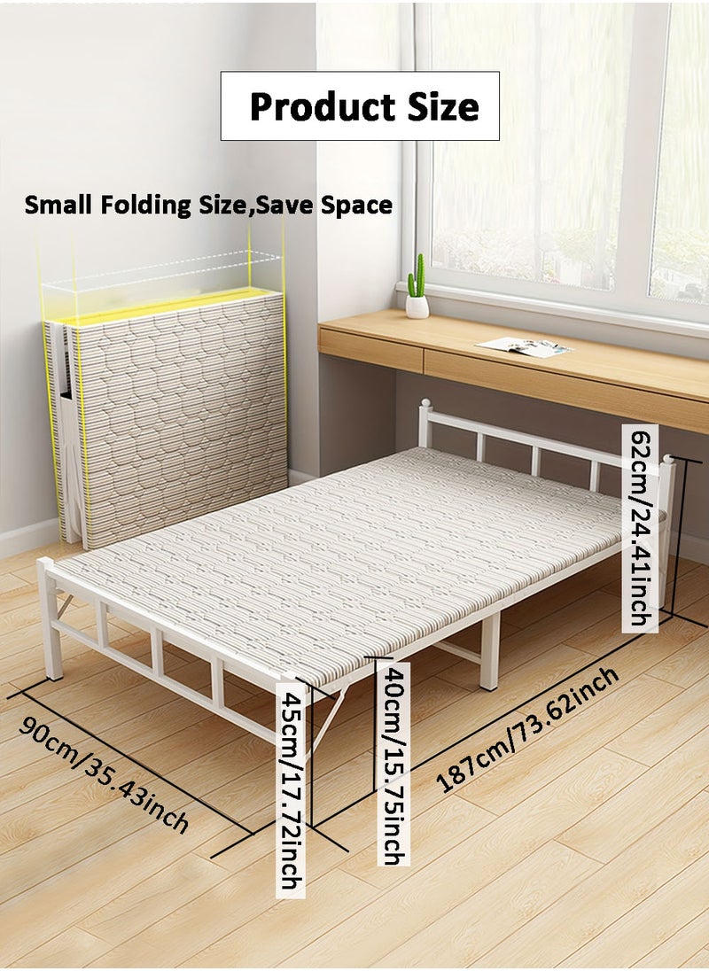 EzzySo - Single Folding Bed with Memory Foam Mattress for Adults, 2 Person Folding Camping Cots Portable Sleeping Cot Size Guest Bed, White 187 X 90 cm - Image 1