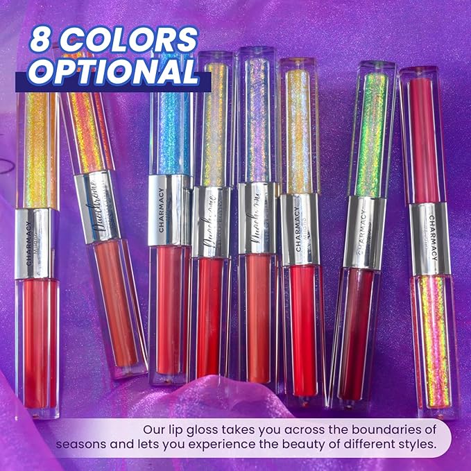 CHARMACY 2 In 1 Multichrome Moisturizing Lip Gloss Double Head Liquid Lipstick Mirror Waterproof Long Lasting No Fading Lip Balm Hydrating Lip Plumper Waterlight Glossy Makeup 005