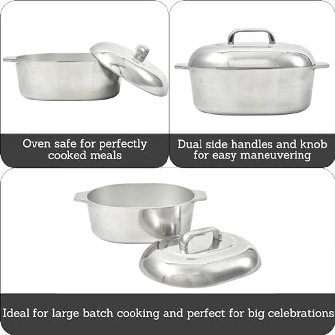 Imusa 13in Cajun Cast Aluminum Oval Roaster with Lid, Durable Baking and Roasting Pan for Chicken, Meats, and Traditional Cooking - Image 2