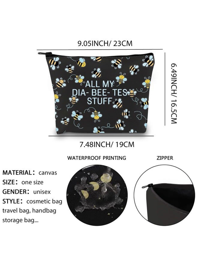XYANFA Bee Diabetes Bag Type 1 Type 2 Diabetic Medical Bag Supply Storage Diabetes Organization All My Diabeetes Stuff (All My Diabeetes Stuff black) - Image 3