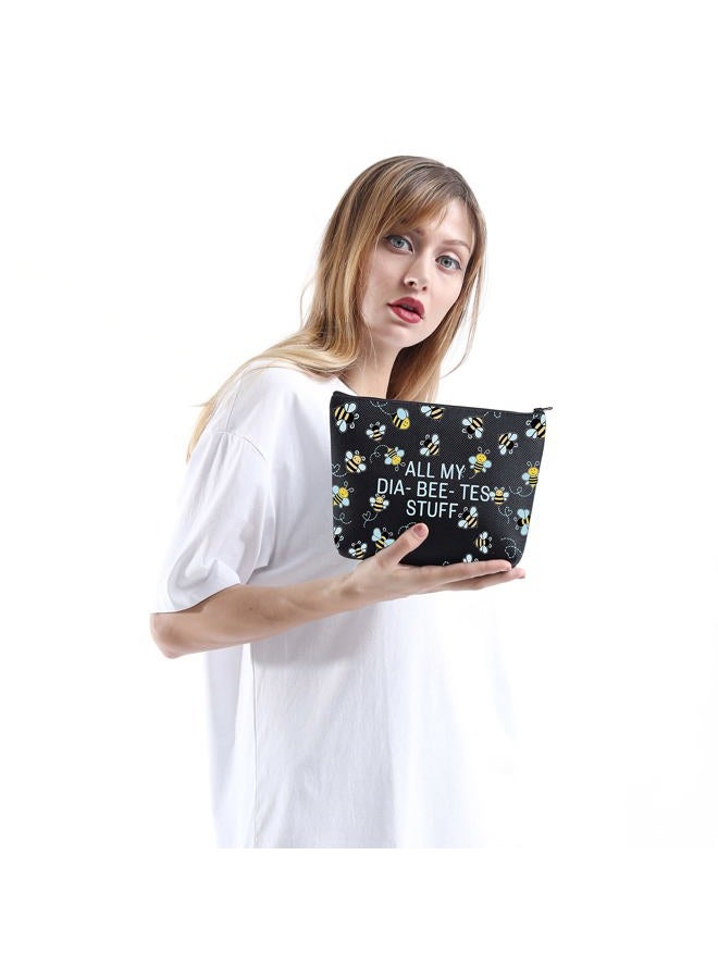 XYANFA Bee Diabetes Bag Type 1 Type 2 Diabetic Medical Bag Supply Storage Diabetes Organization All My Diabeetes Stuff (All My Diabeetes Stuff black) - Image 5