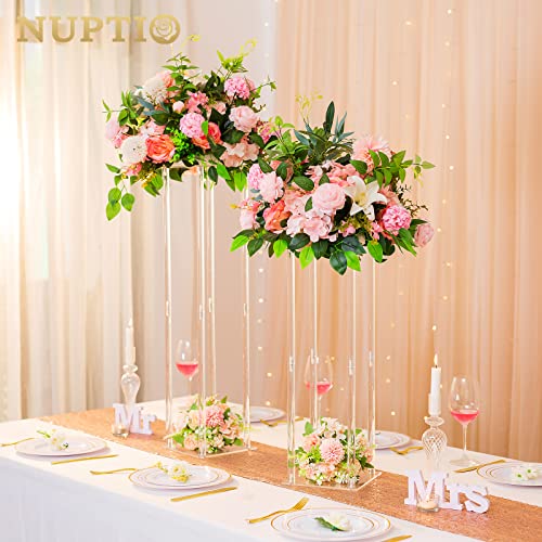 Nuptio Wedding Centerpieces Acrylic Vases 2 Pcs 315 inch Tall Flower Vase Flowers Stand for Party Tables Decorations Elegant Bulk Weddings Decoration Table Geometric Centerpiece Stands - Image 3